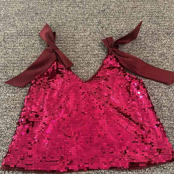 NWT Anthropologie Petite Maeve Sequin Tie Shoulder Top Sz LP - Picture 8 of 11